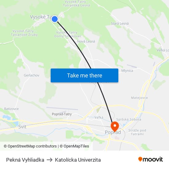 Pekná Vyhliadka to Katolícka Univerzita map