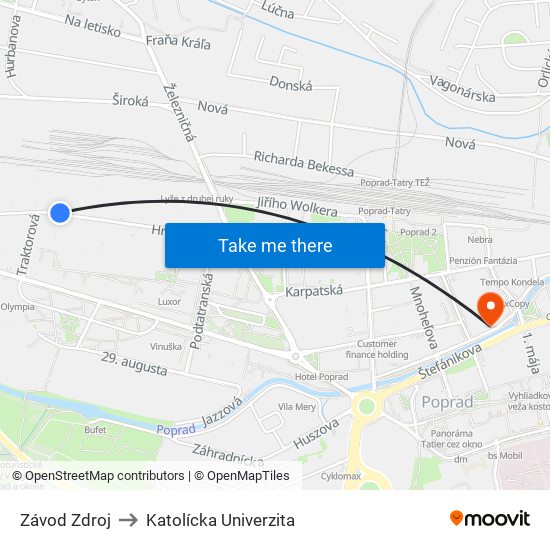 Závod Zdroj to Katolícka Univerzita map