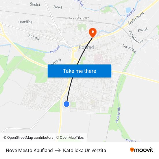 Nové Mesto Kaufland to Katolícka Univerzita map