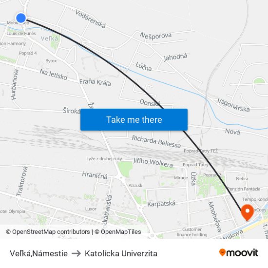 Veľká,Námestie to Katolícka Univerzita map