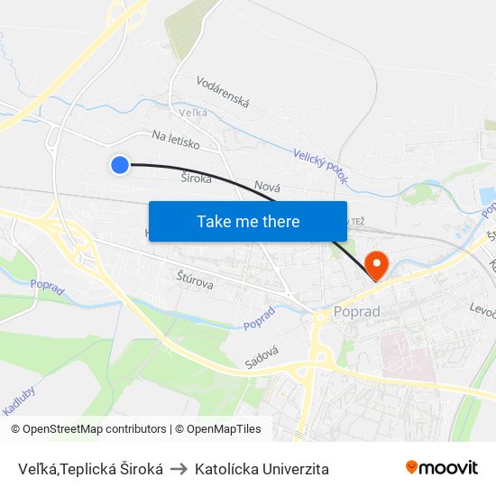 Veľká,Teplická Široká to Katolícka Univerzita map