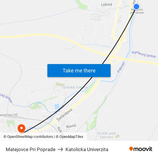 Matejovce Pri Poprade to Katolícka Univerzita map