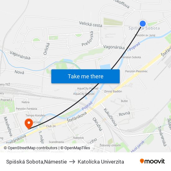 Spišská Sobota,Námestie to Katolícka Univerzita map