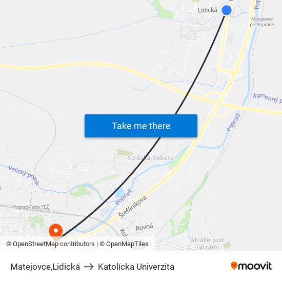 Matejovce,Lidická to Katolícka Univerzita map