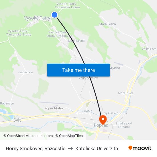 Horný Smokovec, Rázcestie to Katolícka Univerzita map