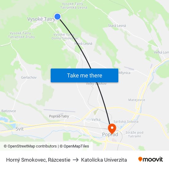 Horný Smokovec, Rázcestie to Katolícka Univerzita map