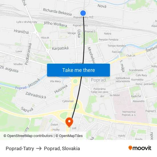 Poprad-Tatry to Poprad, Slovakia map