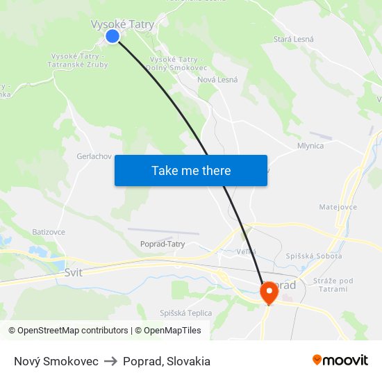 Nový Smokovec to Poprad, Slovakia map