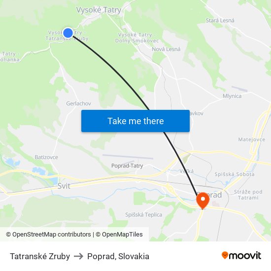 Tatranské Zruby to Poprad, Slovakia map