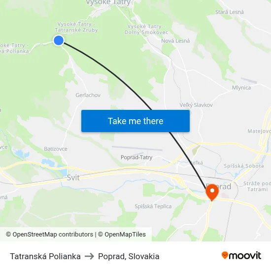 Tatranská Polianka to Poprad, Slovakia map