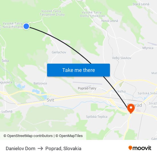 Danielov Dom to Poprad, Slovakia map