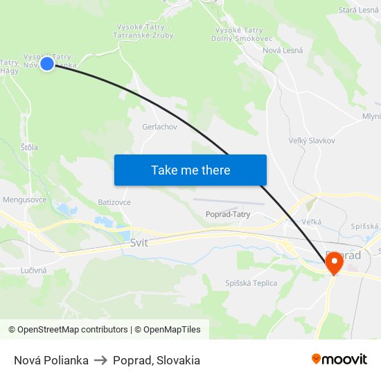 Nová Polianka to Poprad, Slovakia map