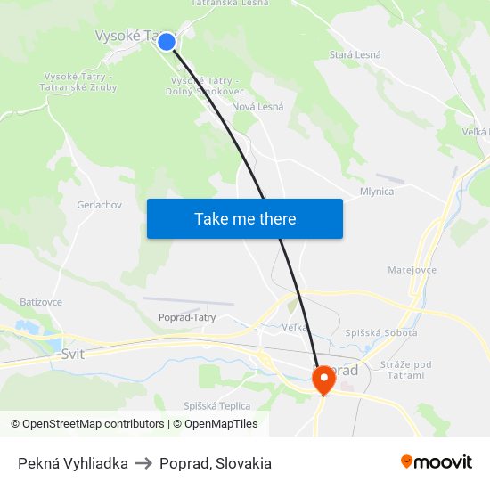 Pekná Vyhliadka to Poprad, Slovakia map