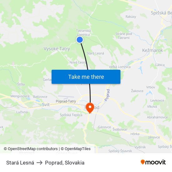 Stará Lesná to Poprad, Slovakia map