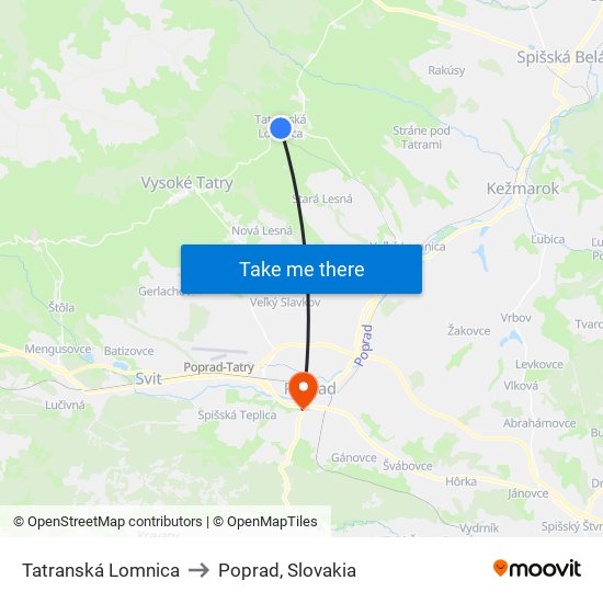 Tatranská Lomnica to Poprad, Slovakia map