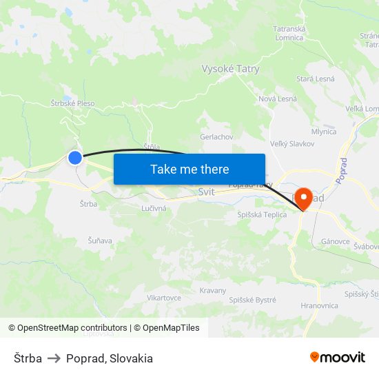 Štrba to Poprad, Slovakia map