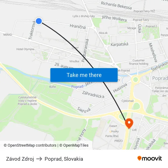 Závod Zdroj to Poprad, Slovakia map