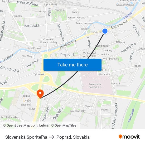 Slovenská Sporiteľňa to Poprad, Slovakia map