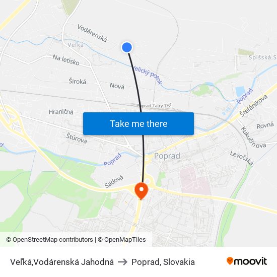 Veľká,Vodárenská Jahodná to Poprad, Slovakia map