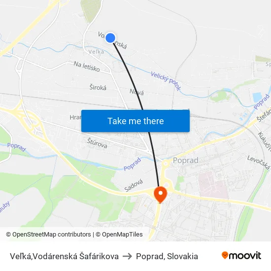 Veľká,Vodárenská Šafárikova to Poprad, Slovakia map