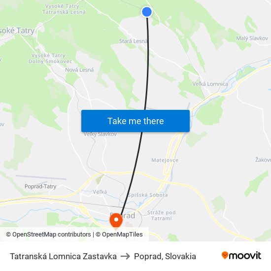 Tatranská Lomnica Zastavka to Poprad, Slovakia map