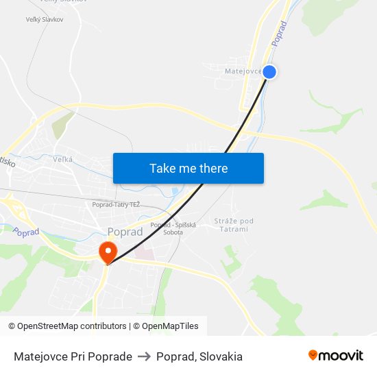 Matejovce Pri Poprade to Poprad, Slovakia map