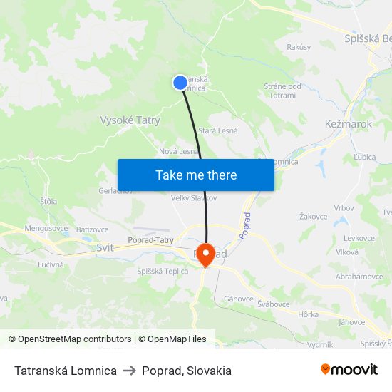 Tatranská Lomnica to Poprad, Slovakia map