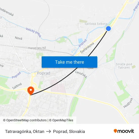 Ružový Sad to Poprad, Slovakia map