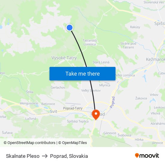 Skalnate Pleso to Poprad, Slovakia map