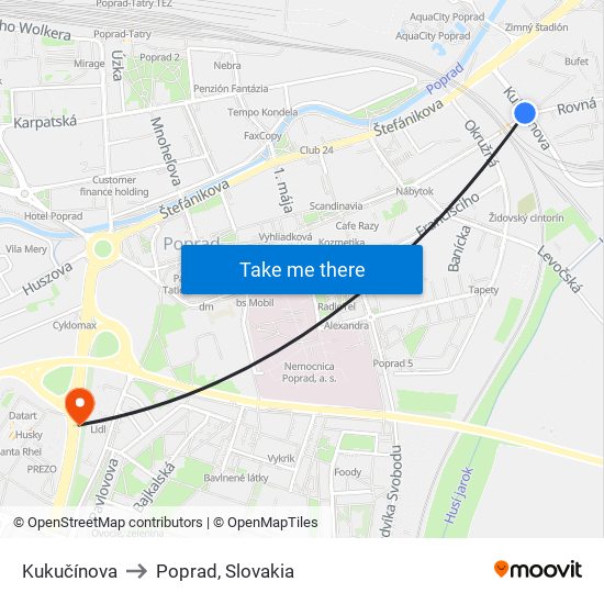 Kukučínova to Poprad, Slovakia map