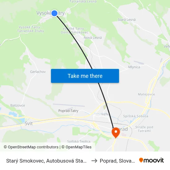 Starý Smokovec, Autobusová Stanica to Poprad, Slovakia map