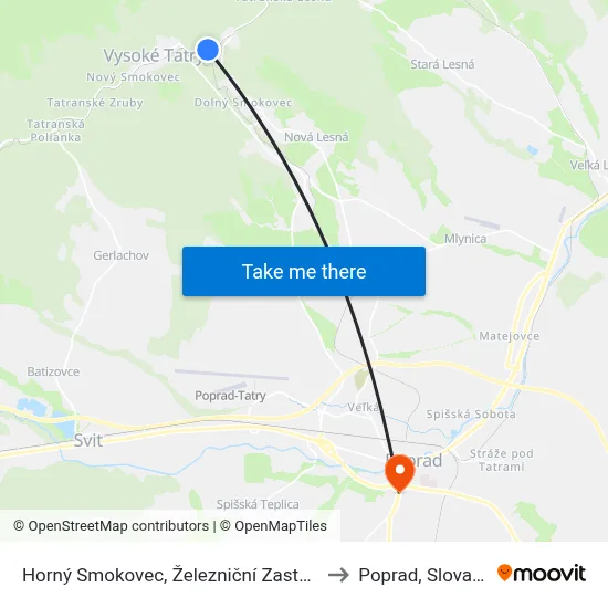 Horný Smokovec, Železniční Zastávka to Poprad, Slovakia map