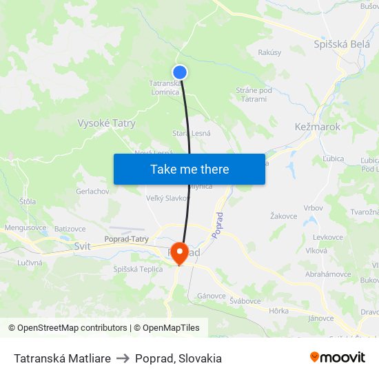 Tatranská Matliare to Poprad, Slovakia map