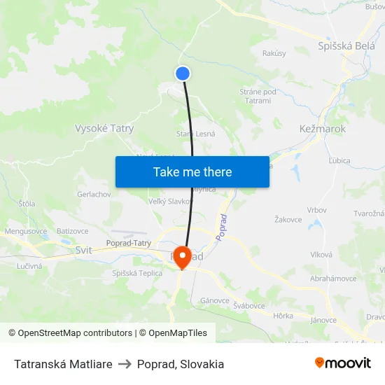 Tatranská Matliare to Poprad, Slovakia map