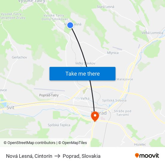 Nová Lesná, Cintorín to Poprad, Slovakia map