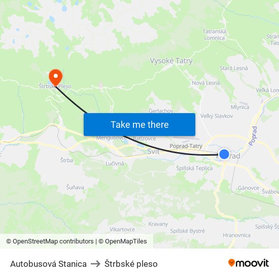 Autobusová Stanica to Štrbské pleso map