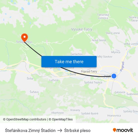 Štefánikova Zimný Štadión to Štrbské pleso map