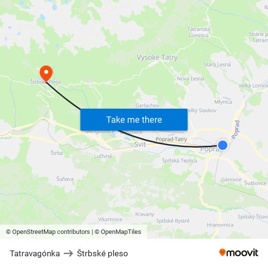 Tatravagónka to Štrbské pleso map