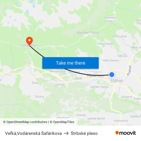 Veľká,Vodárenská Šafárikova to Štrbské pleso map