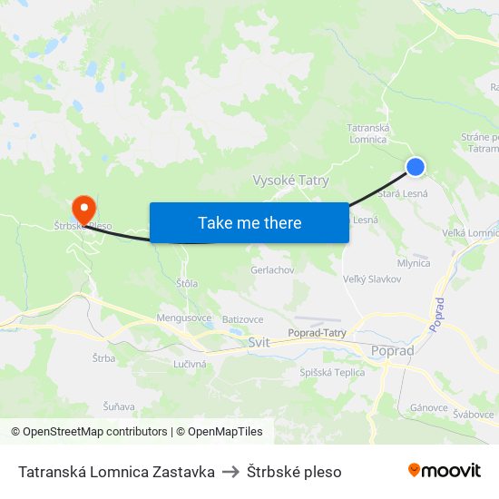 Tatranská Lomnica Zastavka to Štrbské pleso map