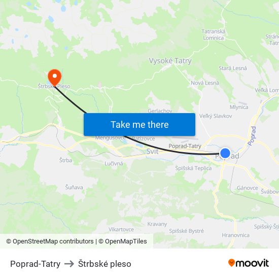 Poprad-Tatry to Štrbské pleso map