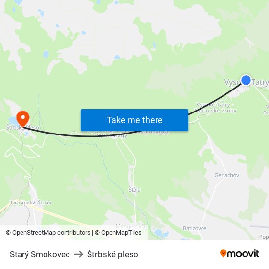 Starý Smokovec to Štrbské pleso map