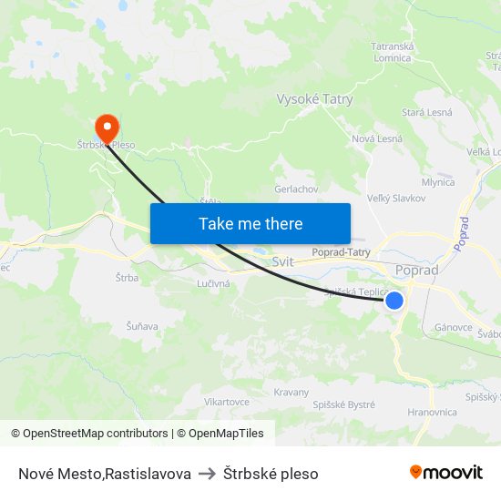 Nové Mesto,Rastislavova to Štrbské pleso map