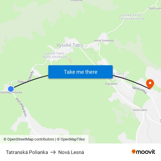 Tatranská Polianka to Nová Lesná map