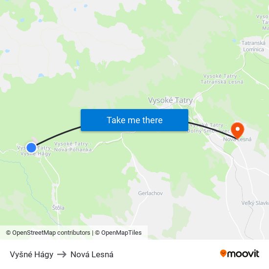 Vyšné Hágy to Nová Lesná map