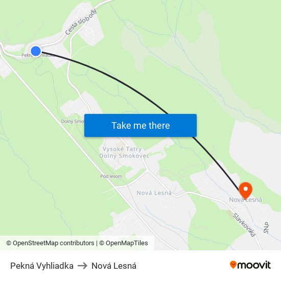 Pekná Vyhliadka to Nová Lesná map