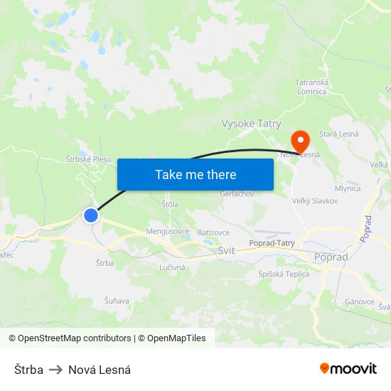 Štrba to Nová Lesná map