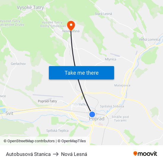 Autobusová Stanica to Nová Lesná map