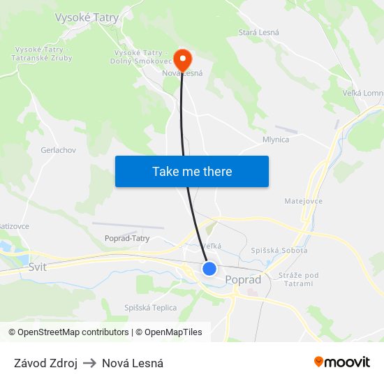 Závod Zdroj to Nová Lesná map