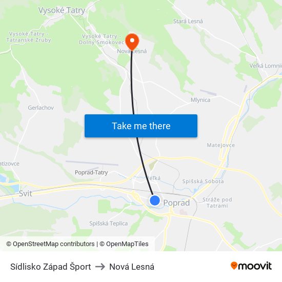 Sídlisko Západ Šport to Nová Lesná map